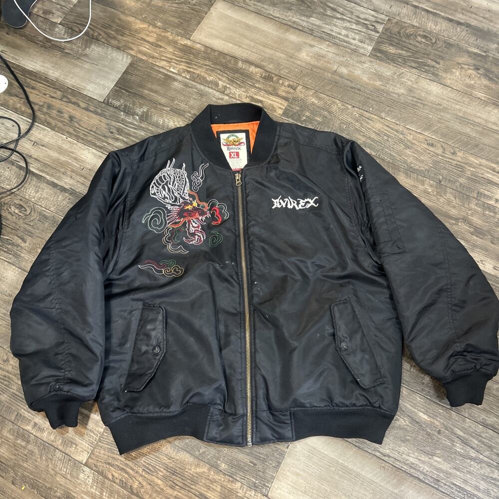 Avirex Y2K Dragon Embroidered Sukujan Military Bomber XL Jacket ( Flaws )